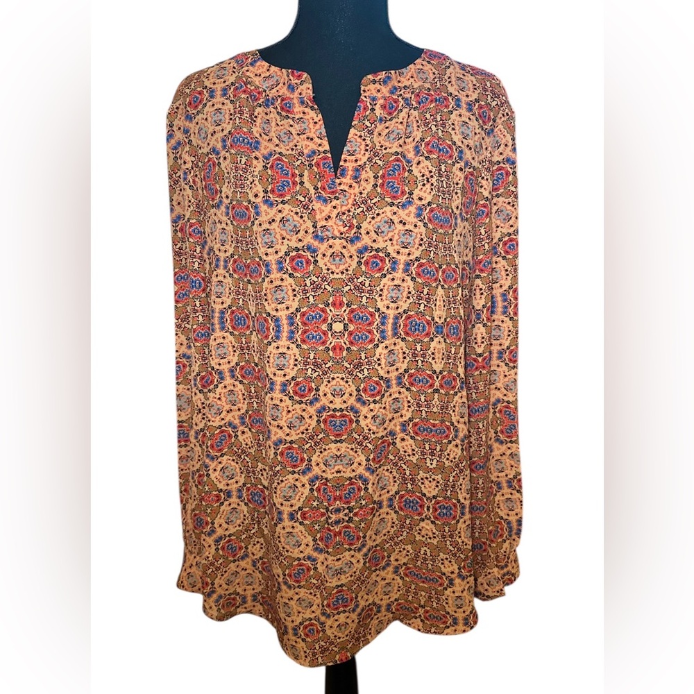 Cremieux Print Blouse Long Sleeve Orange Size Large